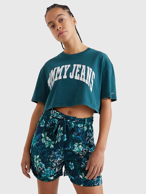 Green Tommy Hilfiger College Oversized Cropped Women\'s T Shirts | TH176BJD