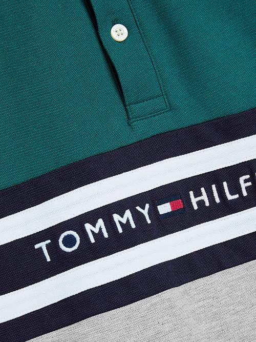 Green Tommy Hilfiger Colour-Blocked Logo Polo Boys' T Shirts | TH612SGR