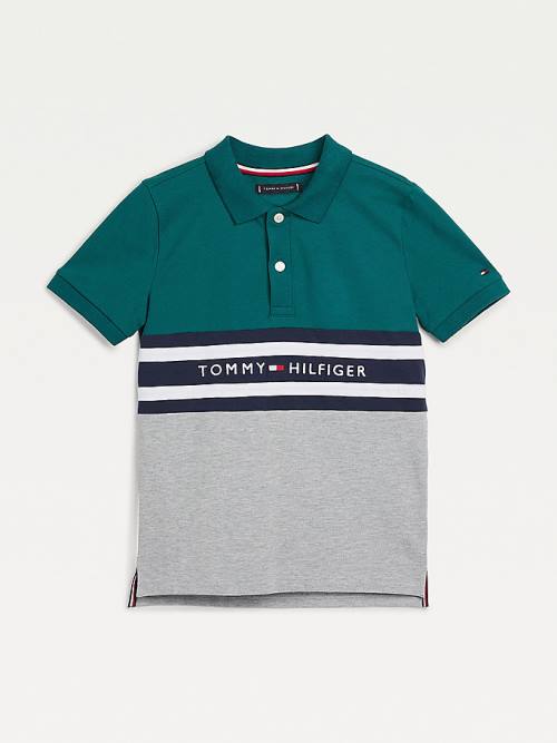 Green Tommy Hilfiger Colour-Blocked Logo Polo Boys\' T Shirts | TH612SGR