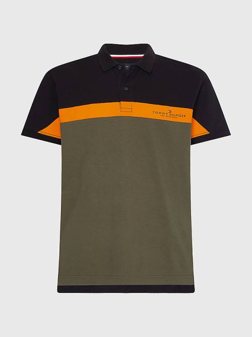 Green Tommy Hilfiger Colour-Blocked Regular Fit Men's Polo Shirts | TH049CLH