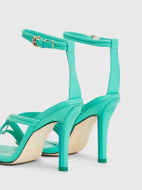 Green Tommy Hilfiger Crest High Heel Strap Leather Women's Sandals | TH251NJX