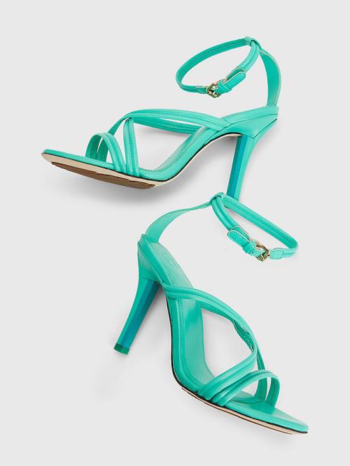 Green Tommy Hilfiger Crest High Heel Strap Leather Women's Sandals | TH251NJX