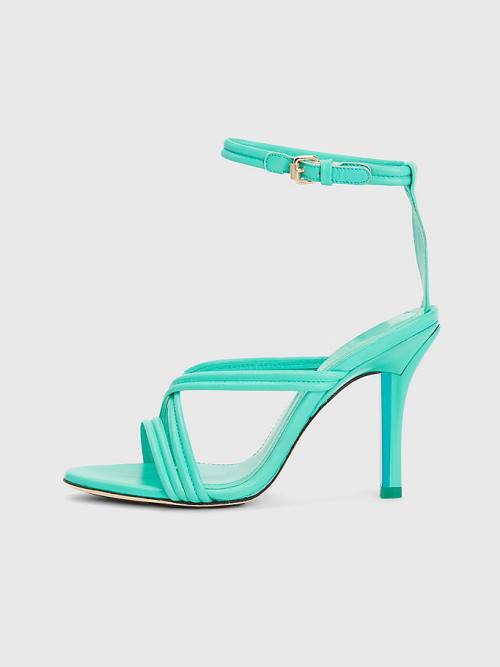 Green Tommy Hilfiger Crest High Heel Strap Leather Women's Sandals | TH251NJX