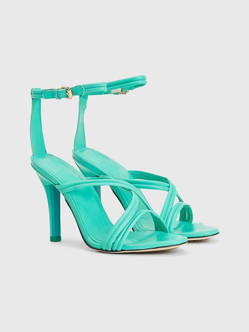 Green Tommy Hilfiger Crest High Heel Strap Leather Women\'s Sandals | TH251NJX