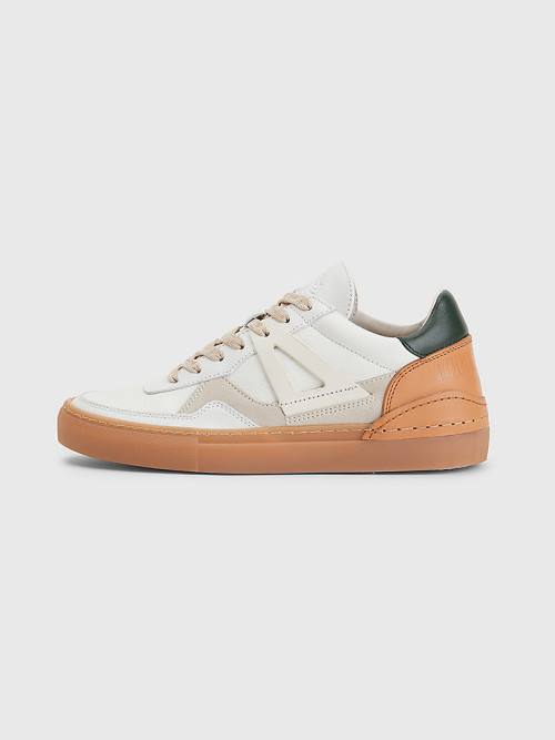 Green Tommy Hilfiger Crest Mixed Texture Women's Sneakers | TH672YQA