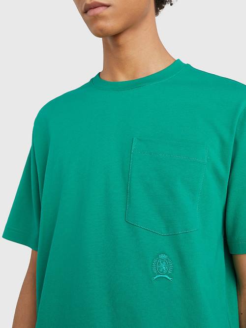 Green Tommy Hilfiger Crest Organic Cotton Men's T Shirts | TH931LBU