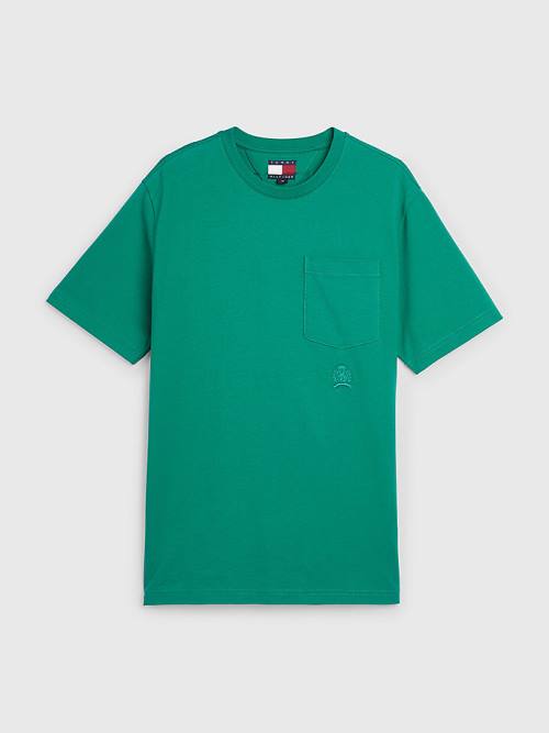 Green Tommy Hilfiger Crest Organic Cotton Men's T Shirts | TH931LBU