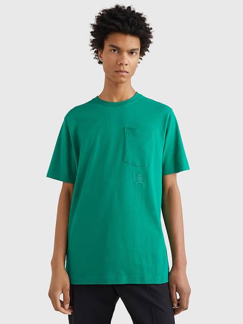 Green Tommy Hilfiger Crest Organic Cotton Men\'s T Shirts | TH931LBU