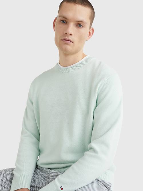 Green Tommy Hilfiger Crew Neck Jumper Men's Sweaters | TH547AST