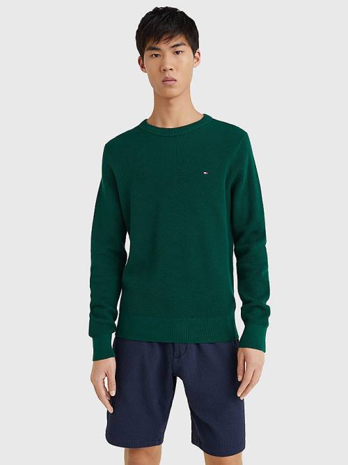 Green Tommy Hilfiger Crew Neck Jumper Men\'s Sweaters | TH745BZA