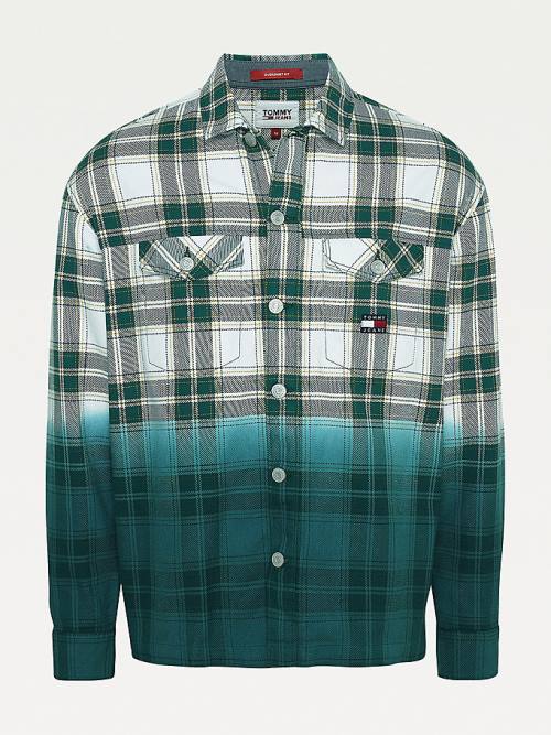 Green Tommy Hilfiger Dip Dye Check Overshirt Men\'s Shirts | TH102GIE