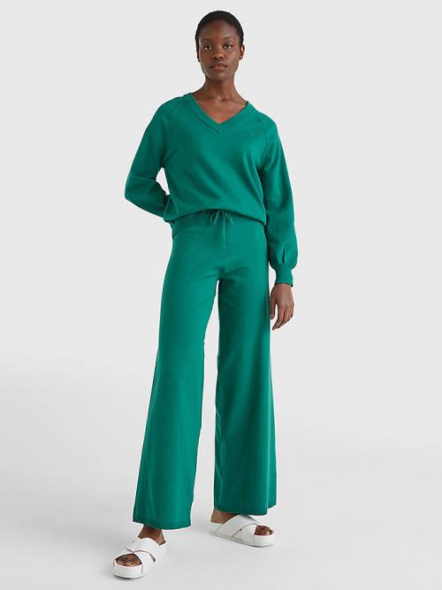 Green Tommy Hilfiger Drawstring Waist Wide Leg Women's Pants | TH321OIZ