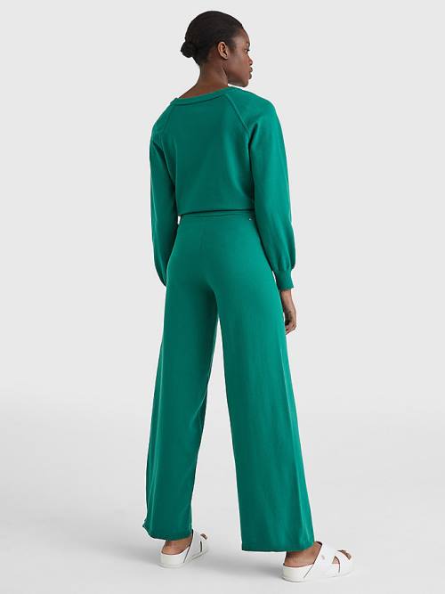 Green Tommy Hilfiger Drawstring Waist Wide Leg Women's Pants | TH321OIZ