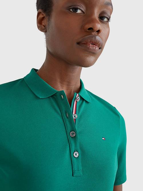 Green Tommy Hilfiger Essential Placket Detail Women's Polo Shirts | TH087ARP