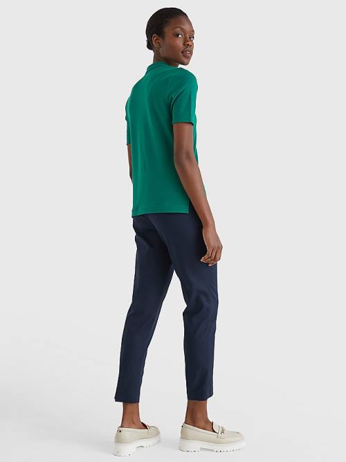 Green Tommy Hilfiger Essential Placket Detail Women's Polo Shirts | TH087ARP