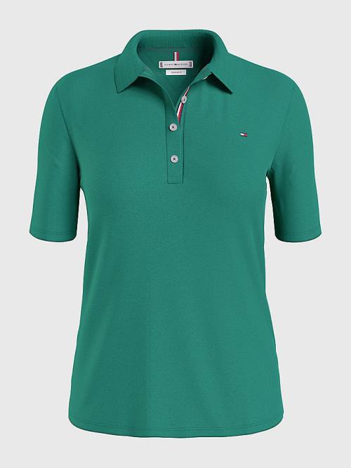 Green Tommy Hilfiger Essential Placket Detail Women's Polo Shirts | TH087ARP