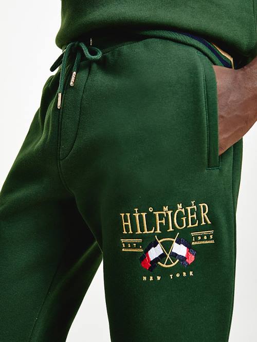 Green Tommy Hilfiger Exclusive Flag Logo Joggers Men's Pants | TH187BDS