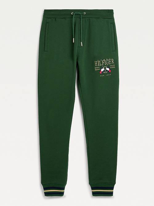 Green Tommy Hilfiger Exclusive Flag Logo Joggers Men's Pants | TH187BDS