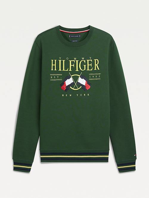 Green Tommy Hilfiger Exclusive Flag Logo Men's Sweatshirts | TH863FGR