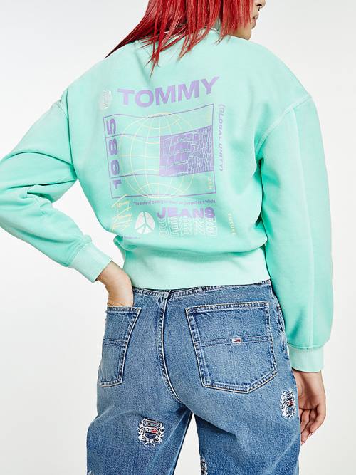 Green Tommy Hilfiger Faded Boxy Turtleneck Women's Sweatshirts | TH326ERS