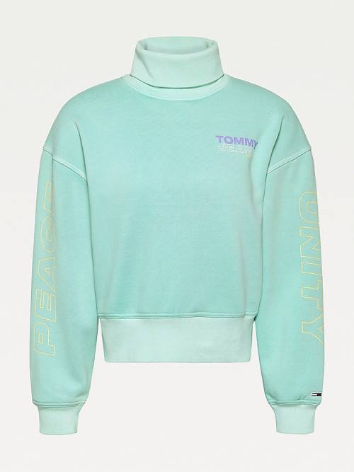 Green Tommy Hilfiger Faded Boxy Turtleneck Women's Sweatshirts | TH326ERS