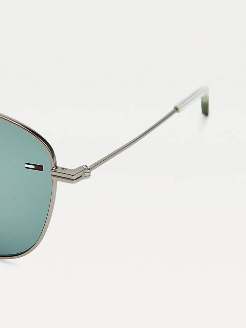 Green Tommy Hilfiger Flag Detail Square Men's Sunglasses | TH027YIU