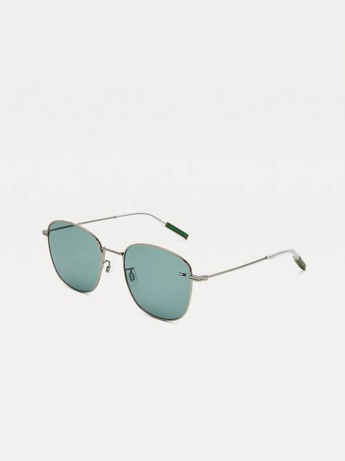 Green Tommy Hilfiger Flag Detail Square Men\'s Sunglasses | TH027YIU