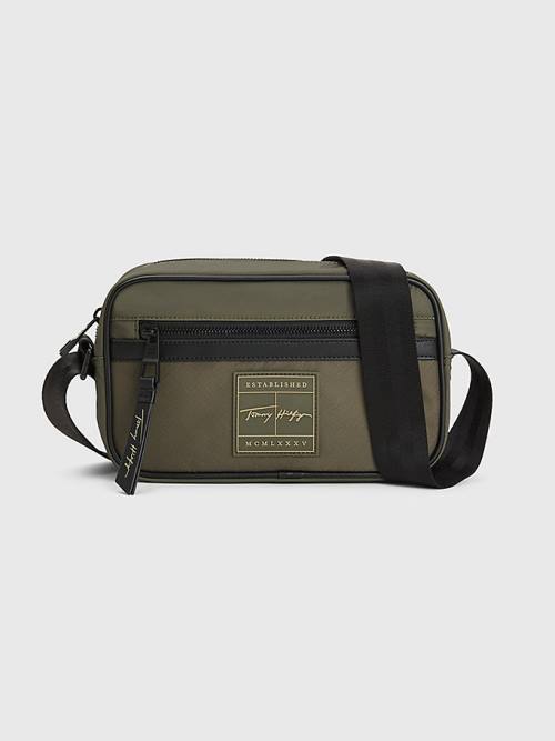 Green Tommy Hilfiger Flag Jacquard Reporter Men\'s Bags | TH768NWT