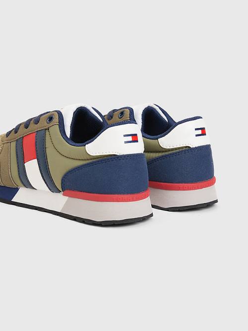 Green Tommy Hilfiger Flag Low-Top Lace-Up Boys' Sneakers | TH083QMF