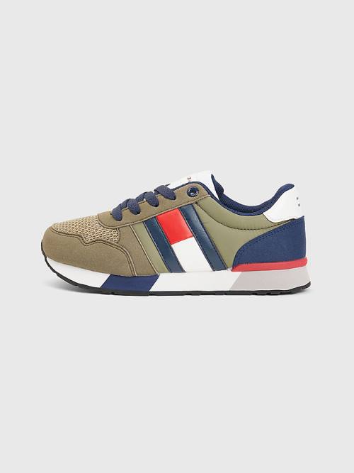 Green Tommy Hilfiger Flag Low-Top Lace-Up Boys' Sneakers | TH083QMF