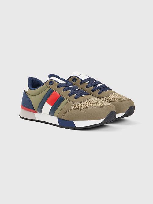 Green Tommy Hilfiger Flag Low-Top Lace-Up Boys\' Sneakers | TH083QMF