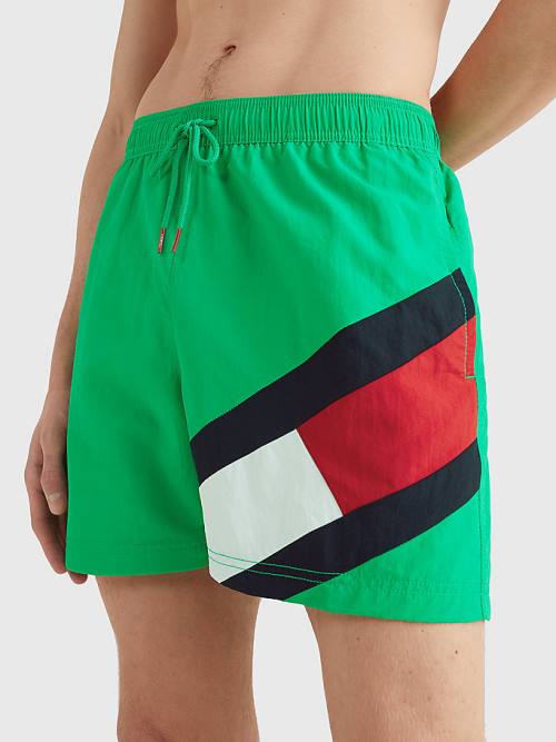 Green Tommy Hilfiger Flag Mid Length Drawstring Shorts Men's Swimwear | TH543LTW