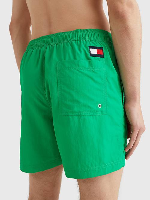 Green Tommy Hilfiger Flag Mid Length Drawstring Shorts Men's Swimwear | TH543LTW