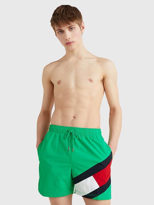 Green Tommy Hilfiger Flag Mid Length Drawstring Shorts Men's Swimwear | TH543LTW