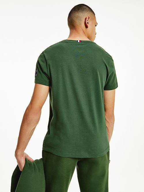 Green Tommy Hilfiger Flag Patch Sleeve Men's T Shirts | TH251OVB