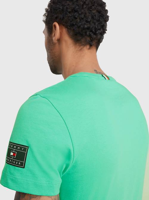 Green Tommy Hilfiger Flag Patch Sleeve Men's T Shirts | TH751GWF