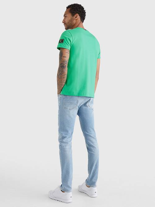 Green Tommy Hilfiger Flag Patch Sleeve Men's T Shirts | TH751GWF