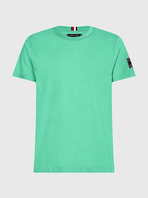 Green Tommy Hilfiger Flag Patch Sleeve Men's T Shirts | TH751GWF