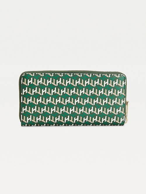 Green Tommy Hilfiger Iconic Monogram Zip-Around Women's Wallets | TH798WJA