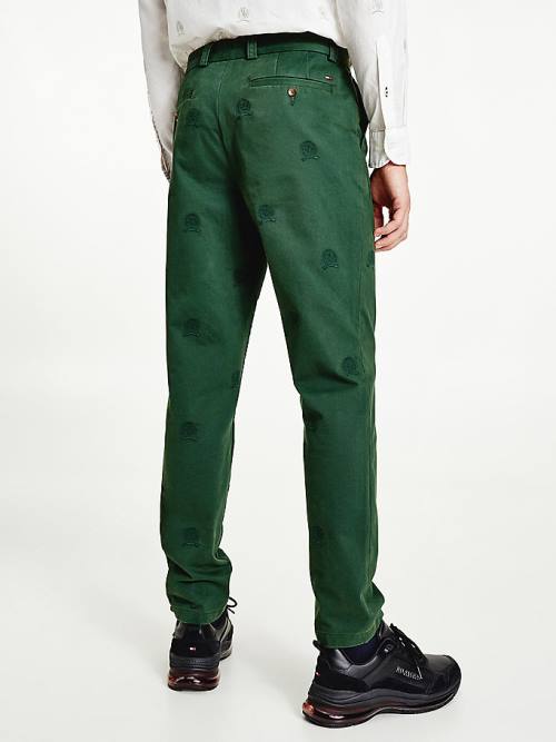 Green Tommy Hilfiger Icons Crest Embroidery Relaxed Fit Men's Pants | TH725JES