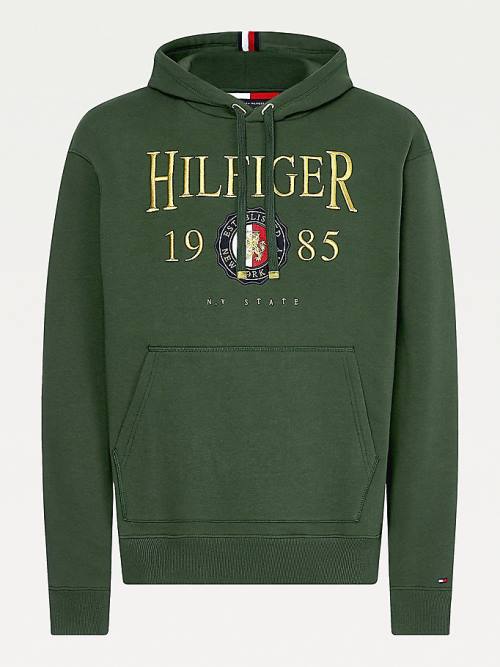 Green Tommy Hilfiger Icons Logo Embroidery Relaxed Fit Men's Hoodie | TH261HYG