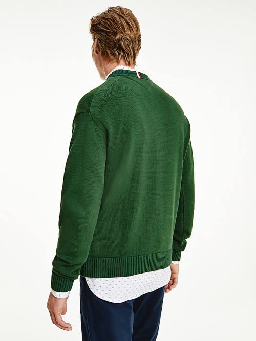 Green Tommy Hilfiger Icons Oversized Crest Flag Jumper Men's Sweaters | TH934UXL