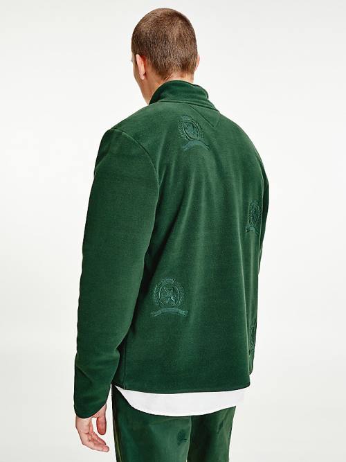 Green Tommy Hilfiger Icons Recycled Fleece Relaxed Zip-Thru Men's Sweatshirts | TH290QFC