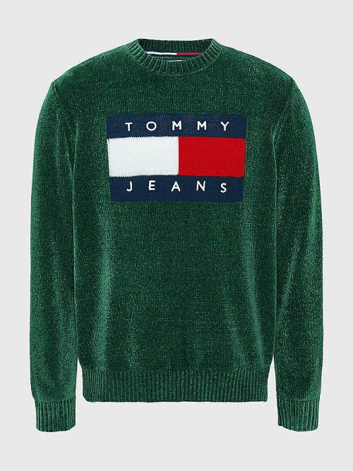 Green Tommy Hilfiger Intarsia Flag Relaxed Fit Jumper Men's Sweaters | TH408HBF