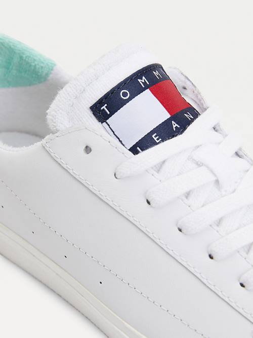 Green Tommy Hilfiger Leather Low-Top Women's Sneakers | TH485KFO