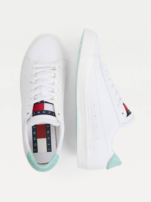 Green Tommy Hilfiger Leather Low-Top Women's Sneakers | TH485KFO