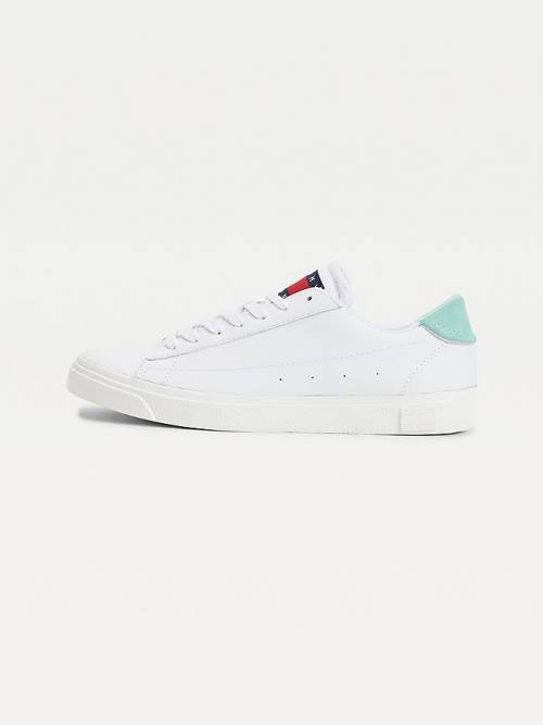 Green Tommy Hilfiger Leather Low-Top Women's Sneakers | TH485KFO