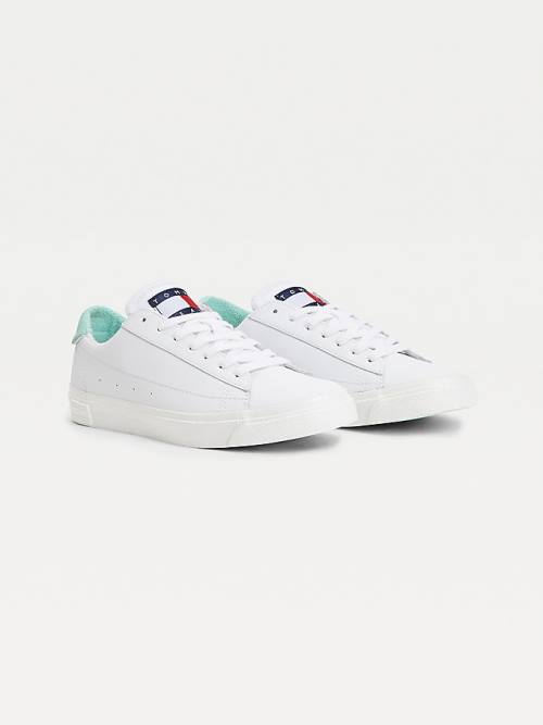 Green Tommy Hilfiger Leather Low-Top Women\'s Sneakers | TH485KFO