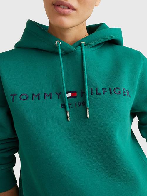 Green Tommy Hilfiger Logo Drawstring Regular Fit Women's Hoodie | TH746SZJ