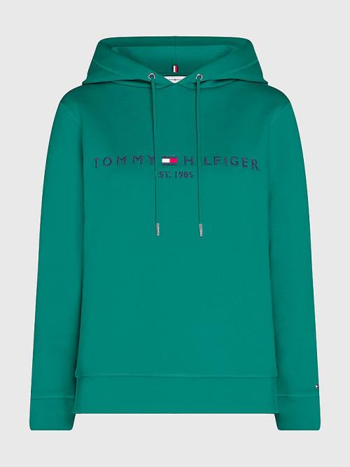 Green Tommy Hilfiger Logo Drawstring Regular Fit Women's Hoodie | TH746SZJ